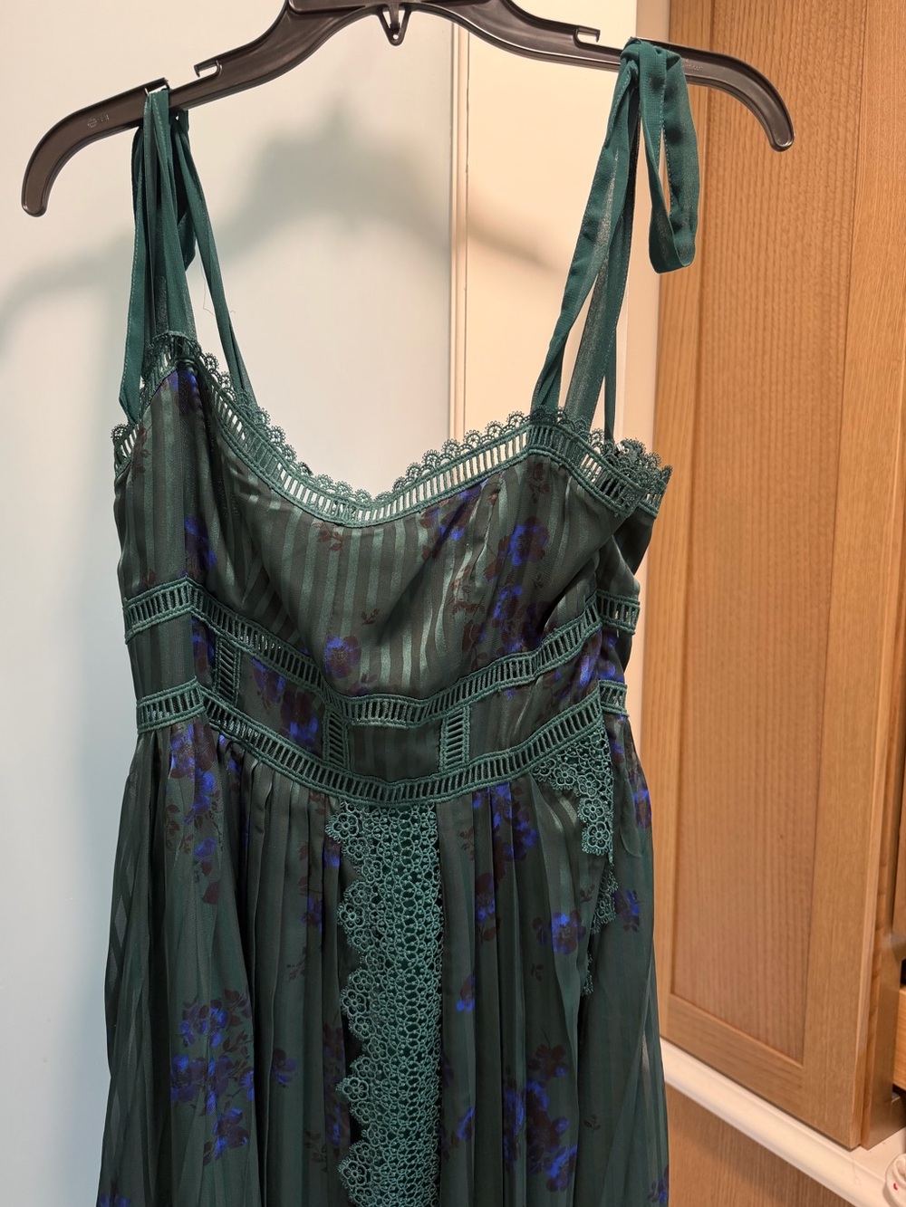 Free People Teal Green Floral Maxi Dress with Blue Accents